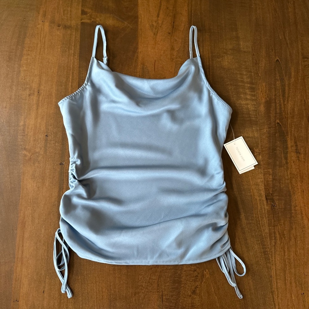 1.STATE Tank Top Shirt Slate Blue Sleeveless Blouse Cowl Neck Size Small NEW
